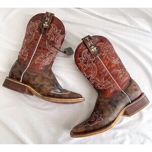 Tin Haul Women's Ink'd Cowgirl Boots Brown Size 7.5 Rare Western Style